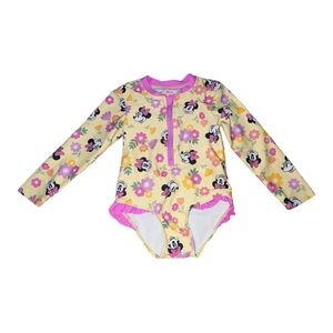 5/$25 Disney Yellow Minnie Mouse Floral Long-Sleeve One-Piece Swimsuit